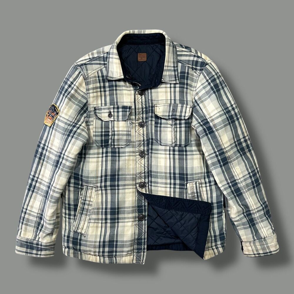 Thrashed Flannel Jacket Quilt Lined Button Up Plaid y2k Large Vintage Aesthetic